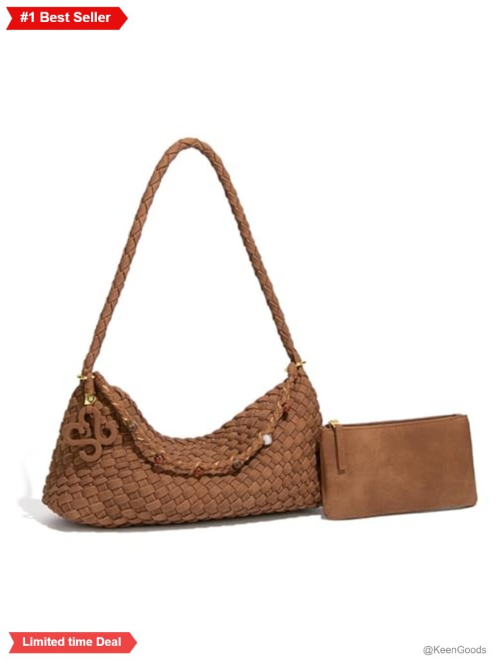 Faux Suede Woven Hobo Bag Small Slouchy Shoulder Bag with Pouch